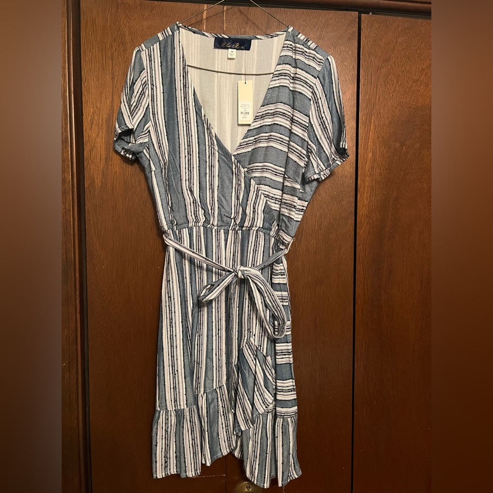 Blue Rain Blue and White Ruffled Wrap Sundress
